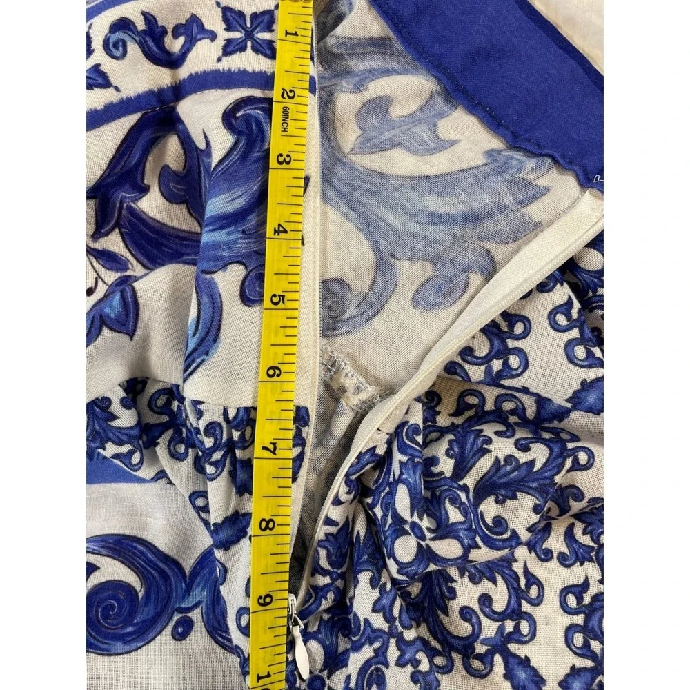 BSB Collection Blue White Majolica Print Tiered Ruffle Maxi Skirt Womens 42 US 6